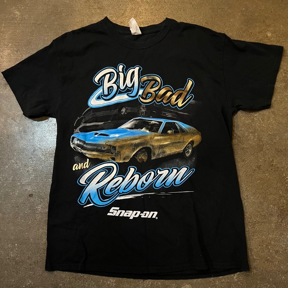 Vintage Snap-on Shirt Men Large Black Big Bad and Reborn Graphic Muscle Car Tee
